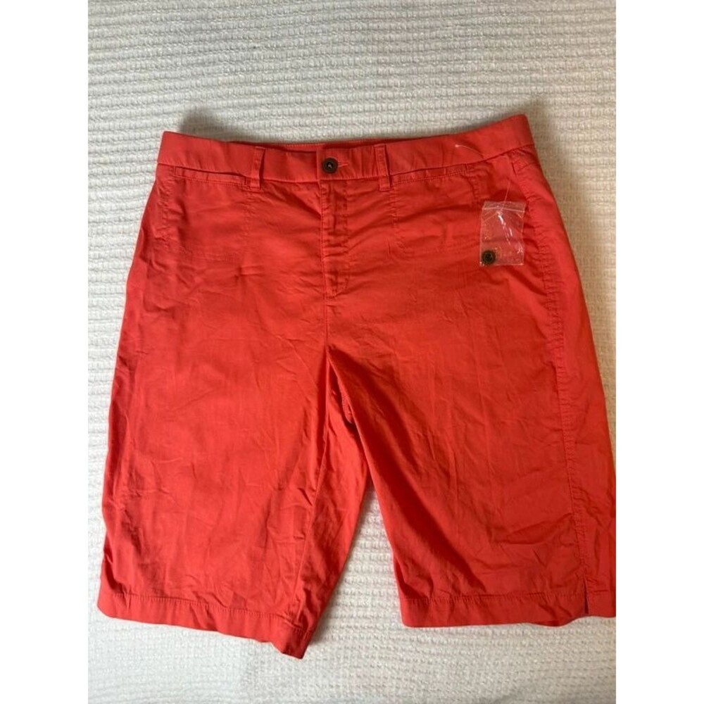 New Kim Rogers Women Size 14 Coral Bermuda Chino Shorts Coastal Summer With Flaw